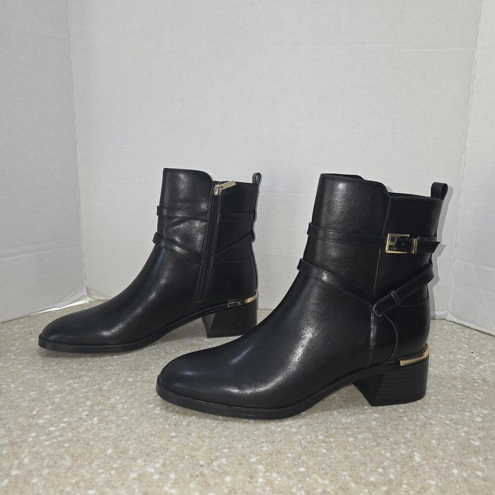 Calvin Klein Jasen Buckle Strap Block Heel Booties Black Women's Size 9 NWOB
